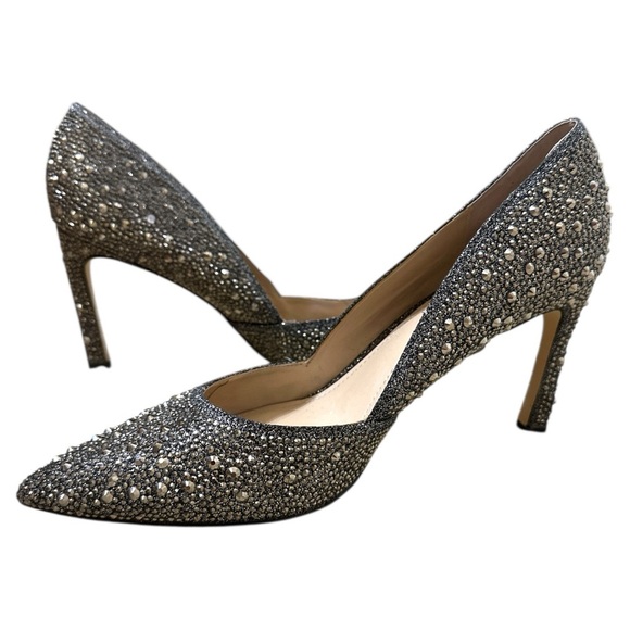 White House Black Market Hematite-Embellished High Heel Silver Jeweled Pumps 8.5 - Picture 3 of 12